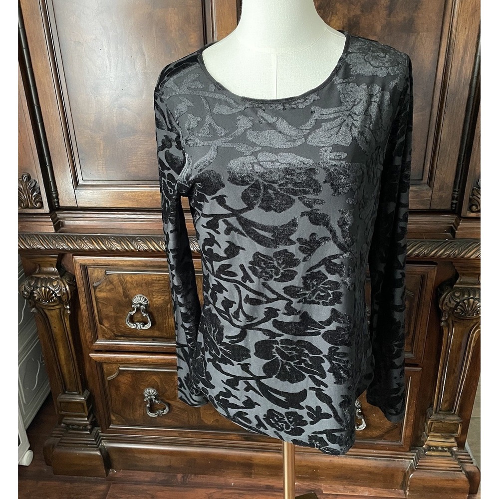 Sundance Burnout Velvet Roses Top M Black Long Sleeve Gothic Whimsygoth Witchy